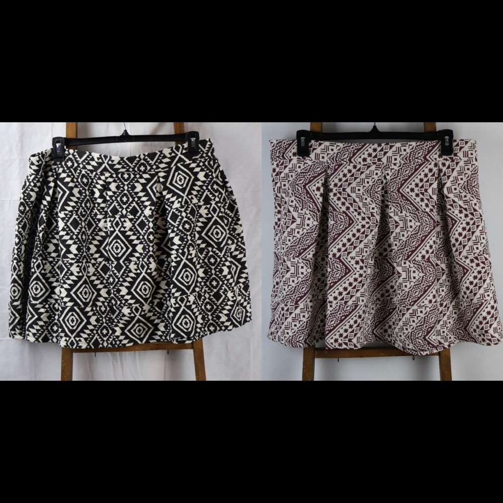 Blk/Wht and Blk/Dk Purple Aztec Pattern Skirts Heavy Material with elastic waist